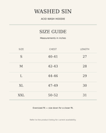 Washed Sin Unisex Acid Wash Hoodie — size guide in inches