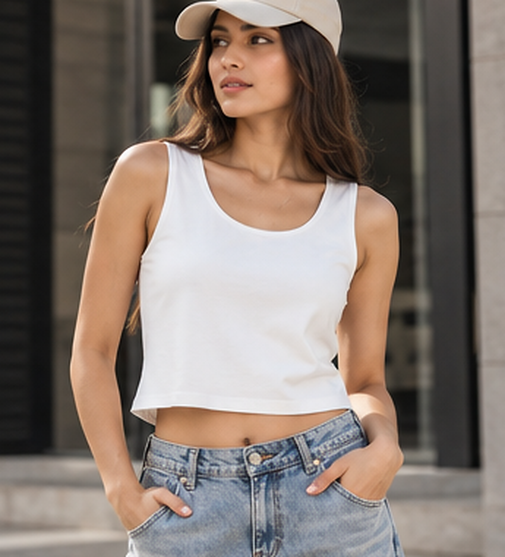 Women's white crop tank clean lifestyle