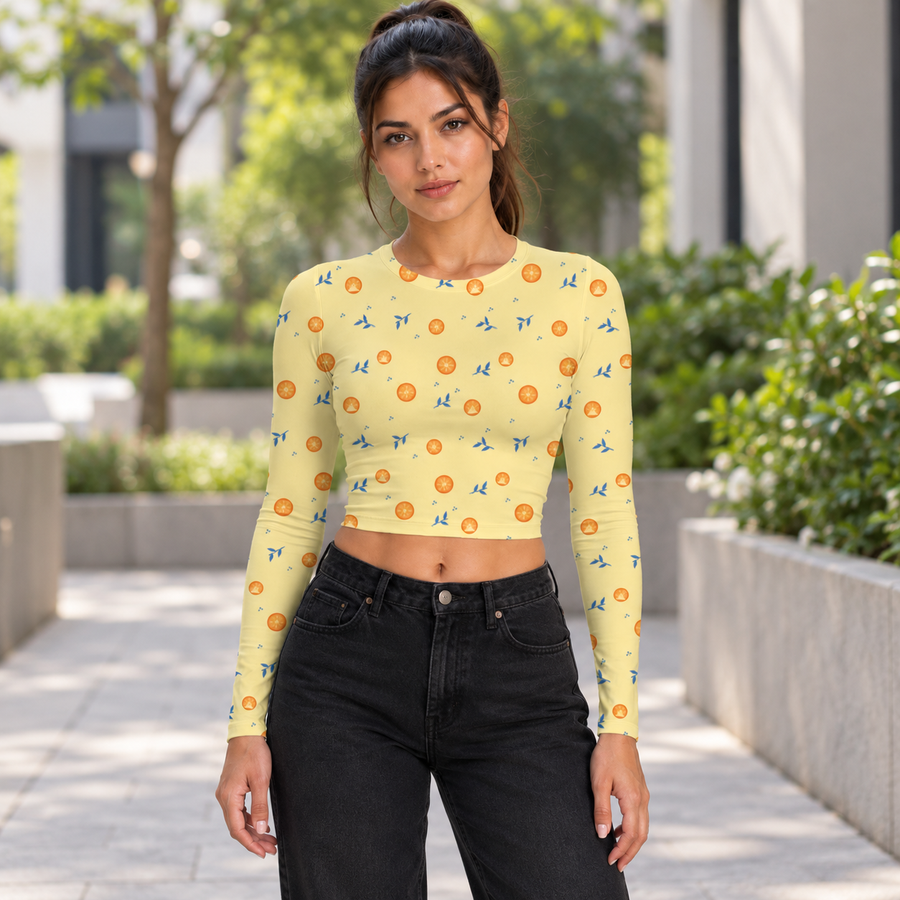 Yellow Citrus full sleeve crop top lifestyle hero
