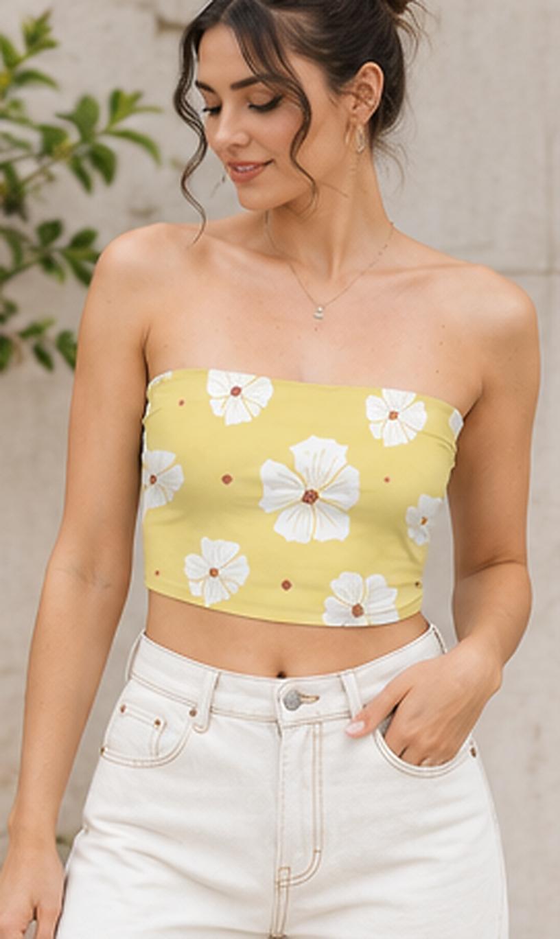 Yellow floral tube top lifestyle